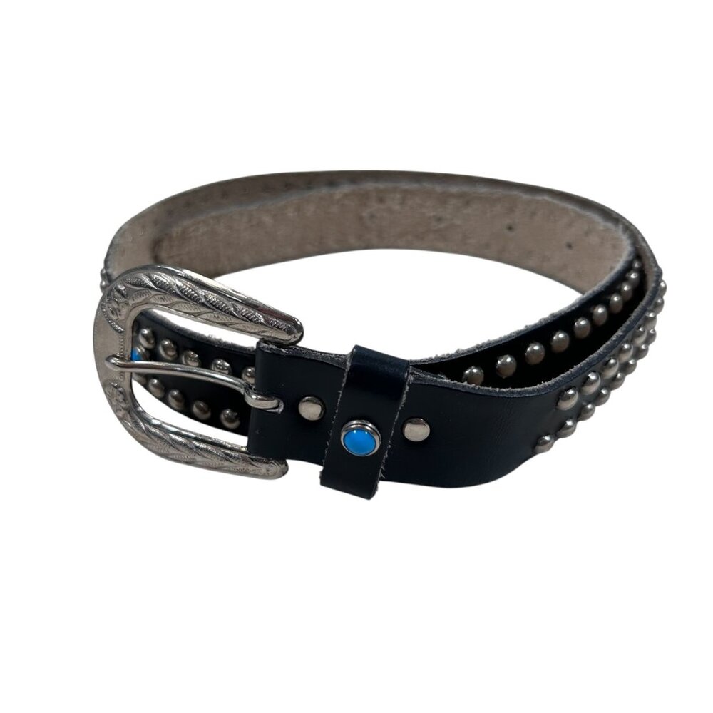 Omega Girls Leather Belt Cowgirl Studded Black Silver Turquoise Like Rodeo Weste